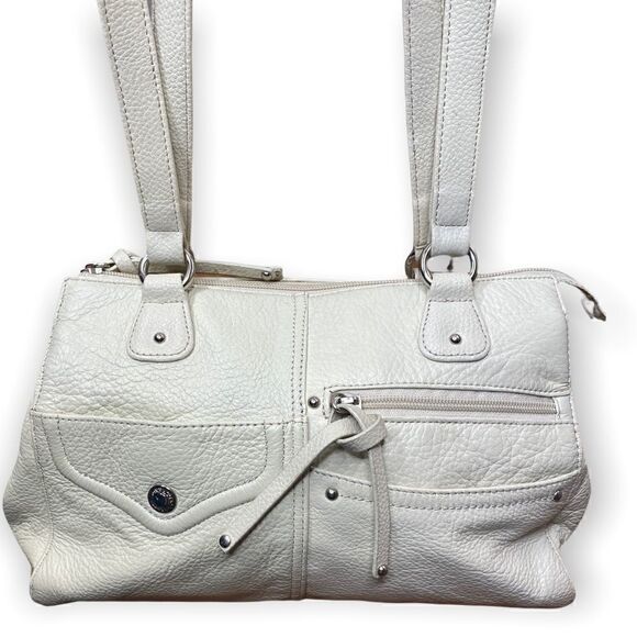 Stone & Co Womens Cream Leather Double Handles Classic Shoulder Handbag Purse - Picture 3 of 8